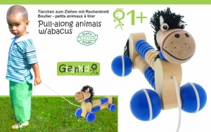 Dřevěná tahací zvířátka s počítadlem Greenkid. Dřevěný koník pro děti od jednoho roku - česká výroba kvalitních hraček Abafactory.